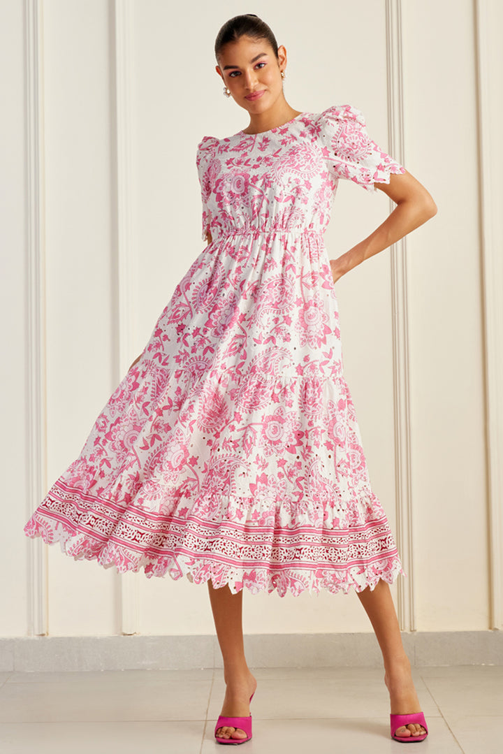 Havana Pink Embroidered Midi Dress