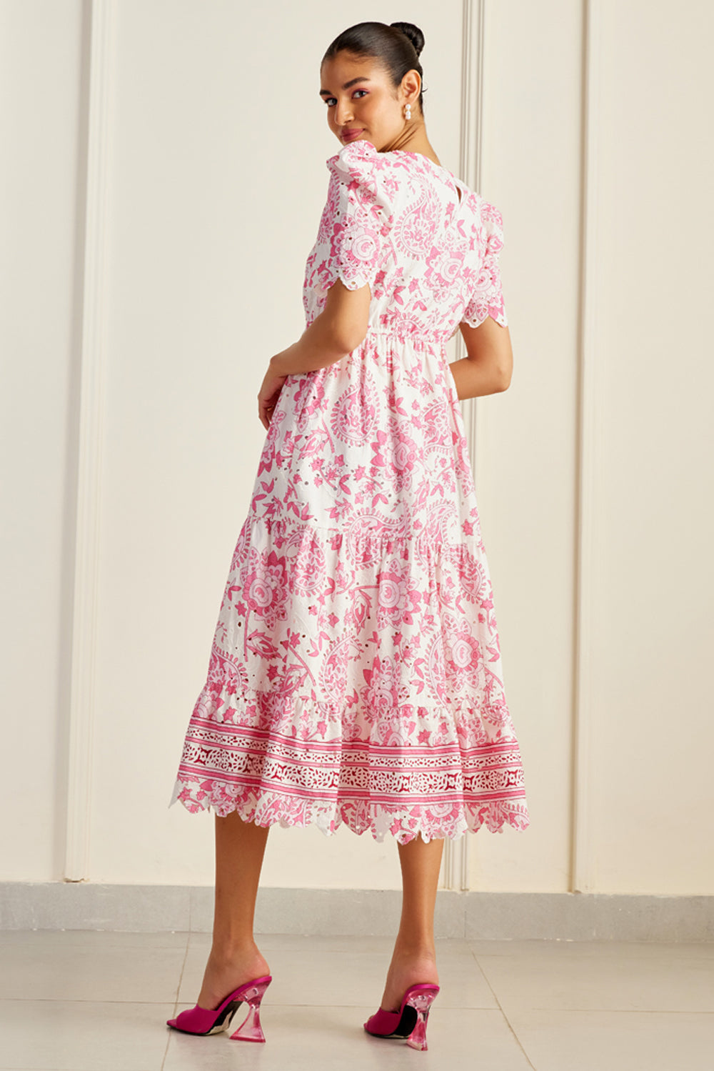 Havana Pink Embroidered Midi Dress
