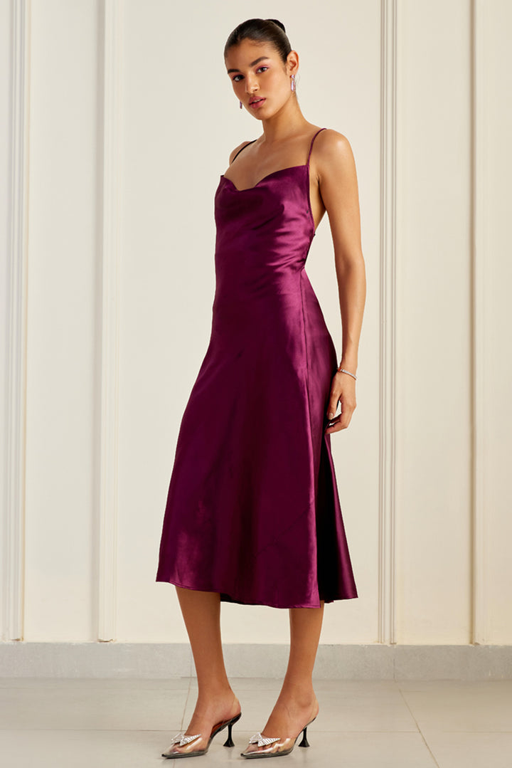 Valentina Wine Cowl Neck Mulberry Silk Dress