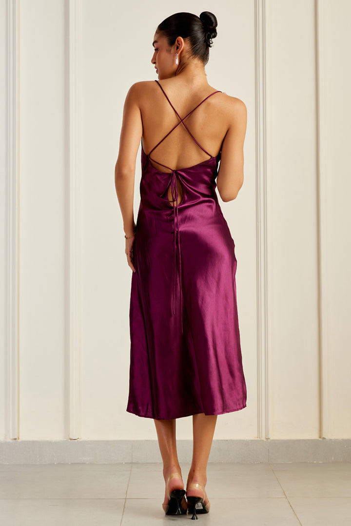 Valentina Wine Cowl Neck Mulberry Silk Dress