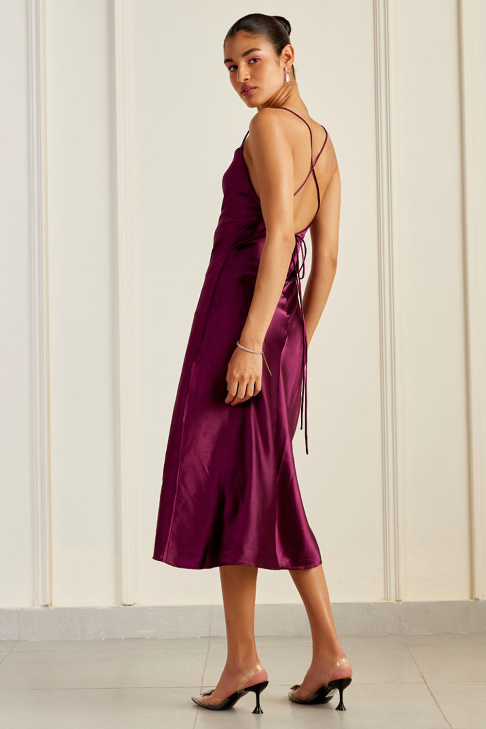 Valentina Wine Cowl Neck Mulberry Silk Dress