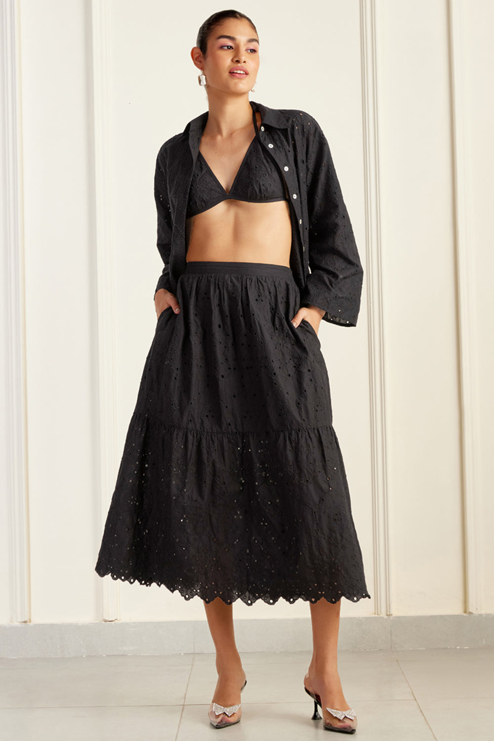 Bodrum Black Organic Cotton Co-ord Skirt Set