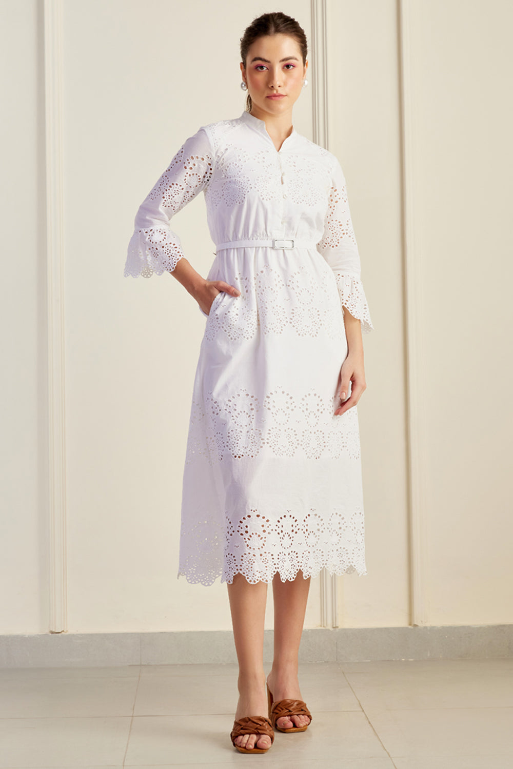 Ascot White Broderie Anglaise Midi Dress SILKROSE Ascot White Broderie Anglaise Midi Dress SILKROSE