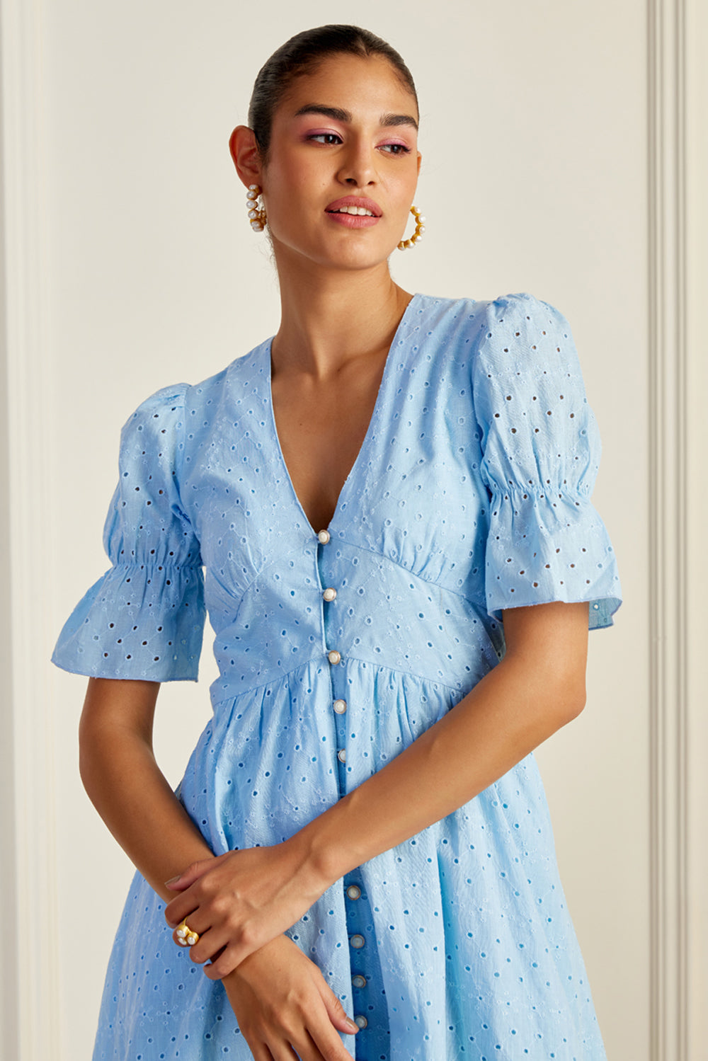 Jaipur Cinched Sleeve Shirt Dress Airy Blue