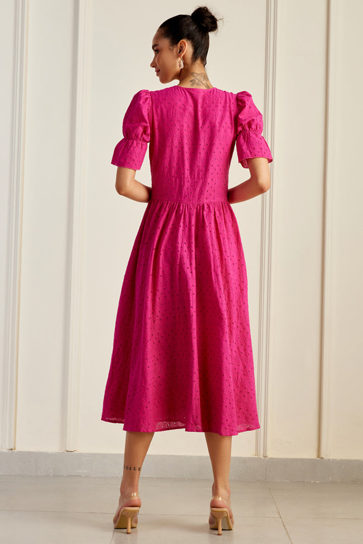 Jaipur Cinched Sleeve Shirt Dress Fuchsia