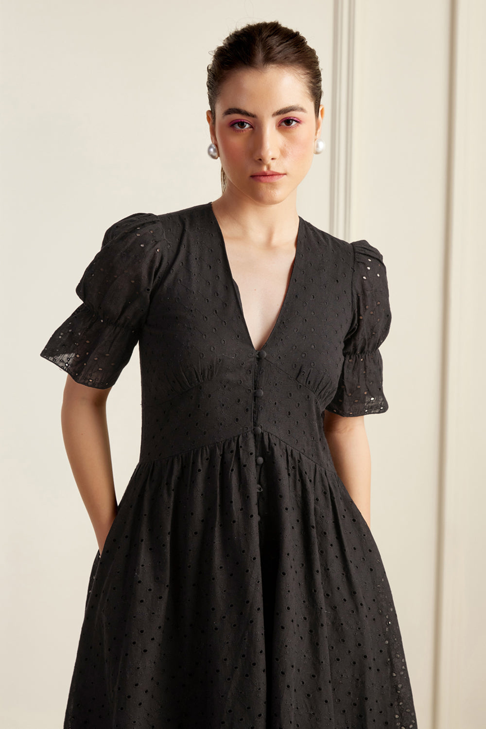 Jaipur Cinched Sleeve Shirt Dress Black