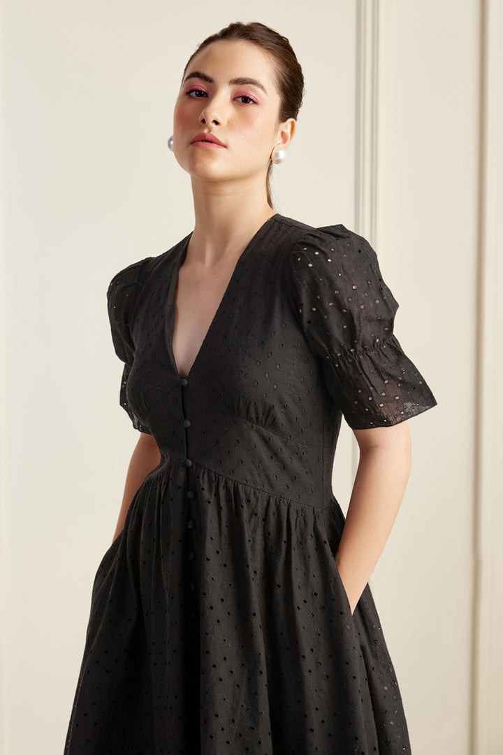 Jaipur Cinched Sleeve Shirt Dress Black