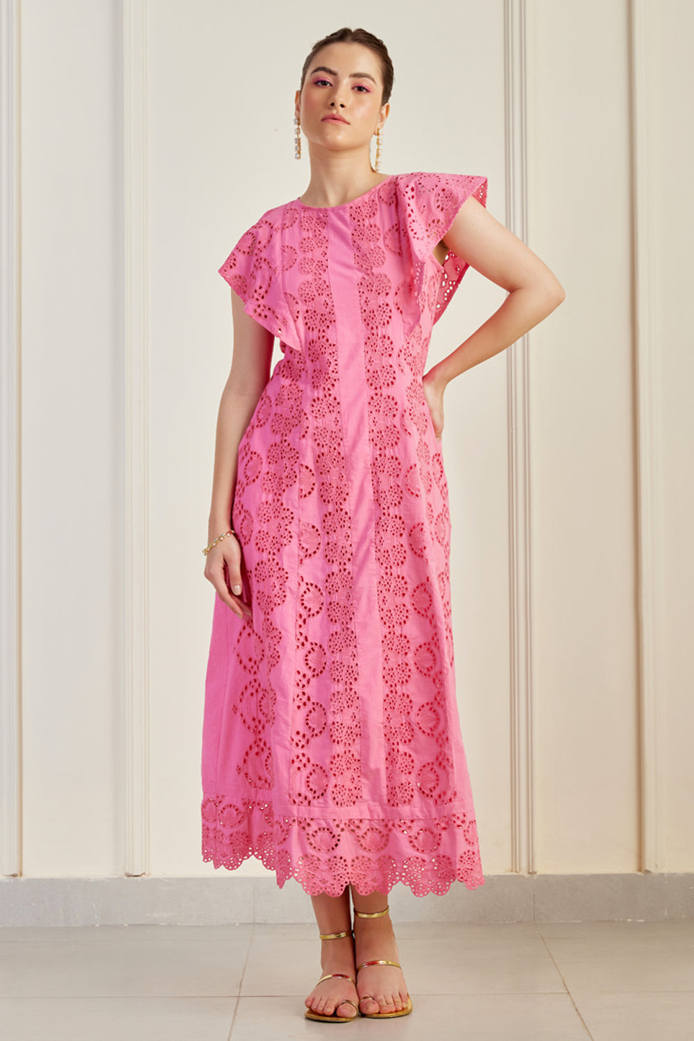 Udaipur Pink Broderie Anglaise Dress SILKROSE Udaipur Pink Broderie Anglaise Dress SILKROSE