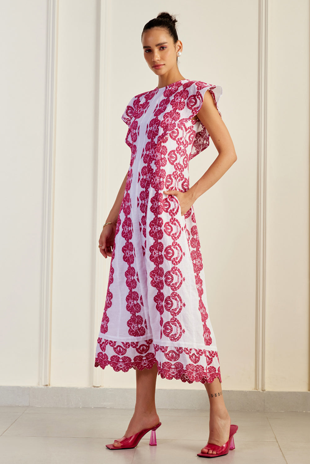 Udaipur Fuchsia Broderie Anglaise Dress SILKROSE Udaipur Fuchsia Broderie Anglaise Dress SILKROSE