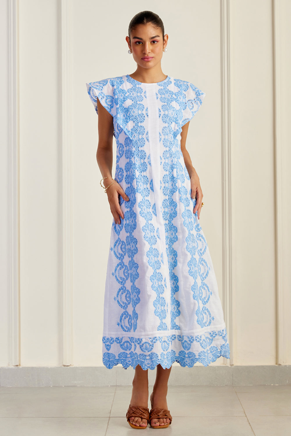 blue broderie anglaise dress Blue Broderie Anglaise Cotton Mini Dress Ro&Zo