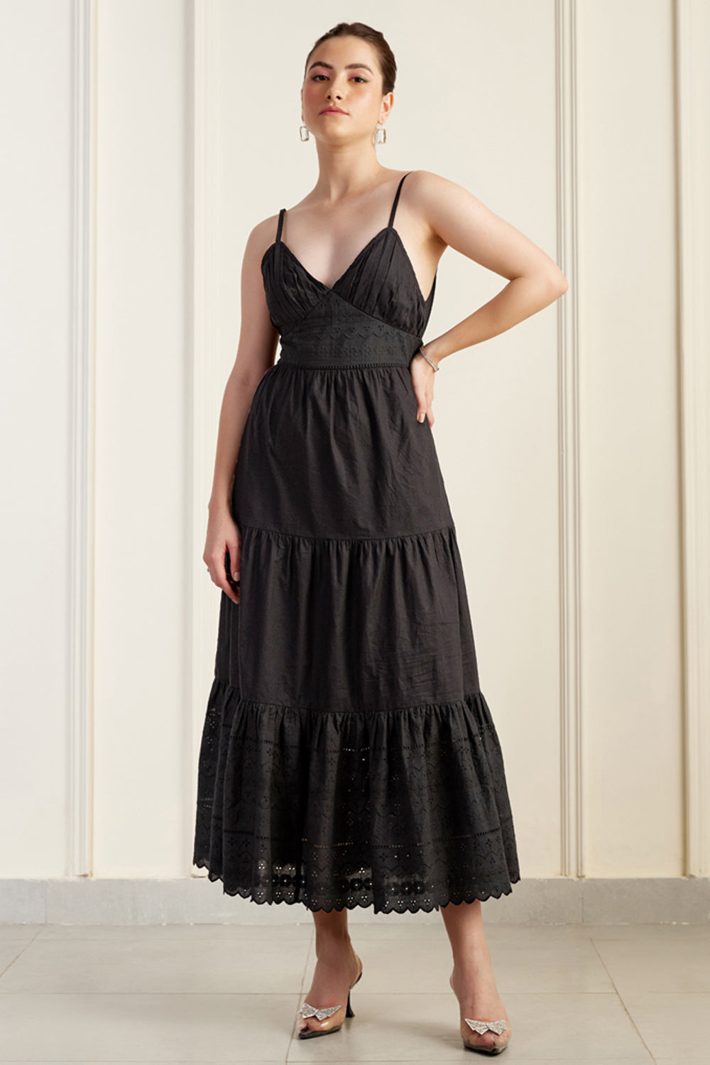 Mallorca Black Tiered Maxi Dress – SILKROSE