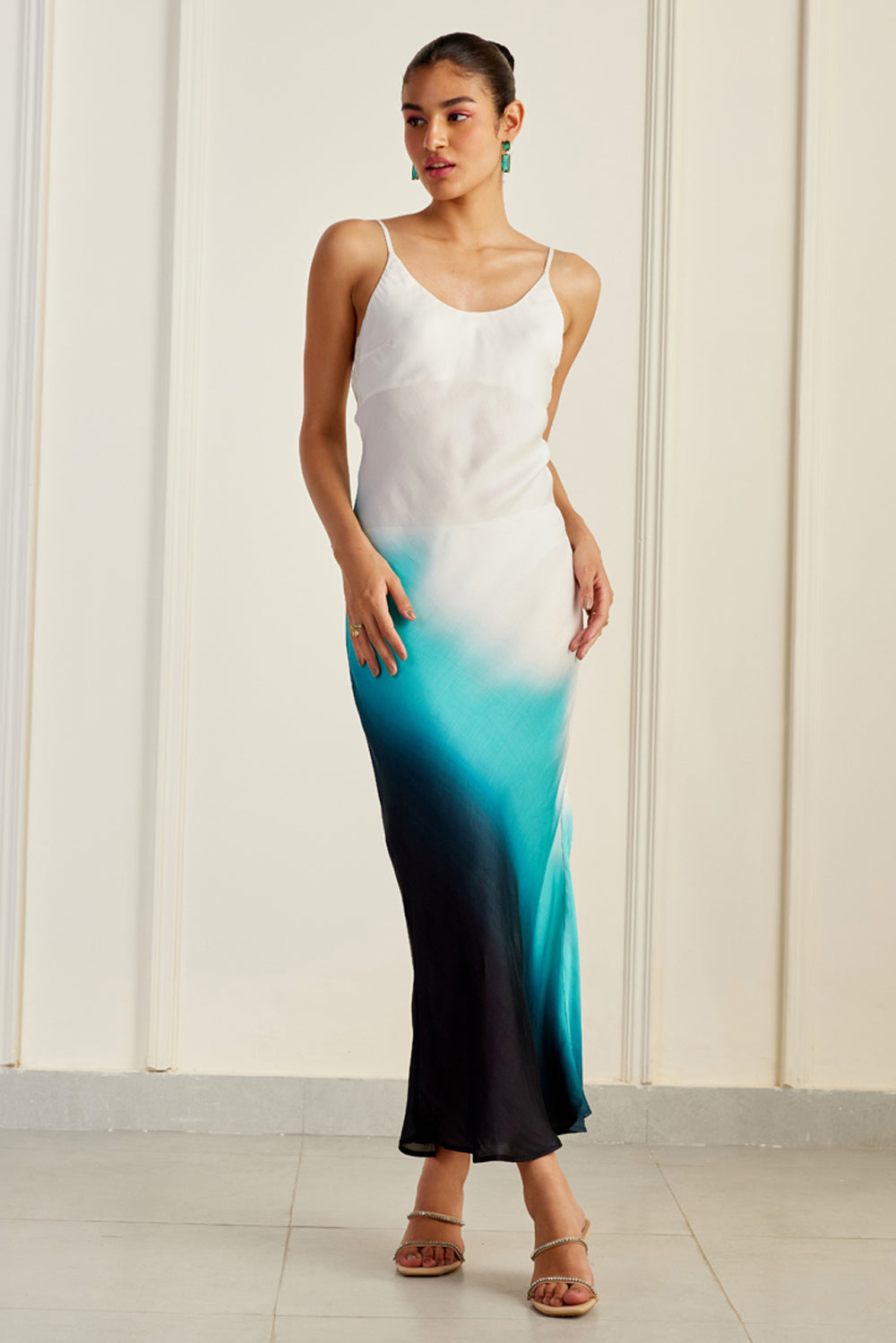 silk ombre maxi dress PrettyLittleThing Women's Abstract Print Satin Ombre Print Cowl Neck Maxi Dress in Bronze