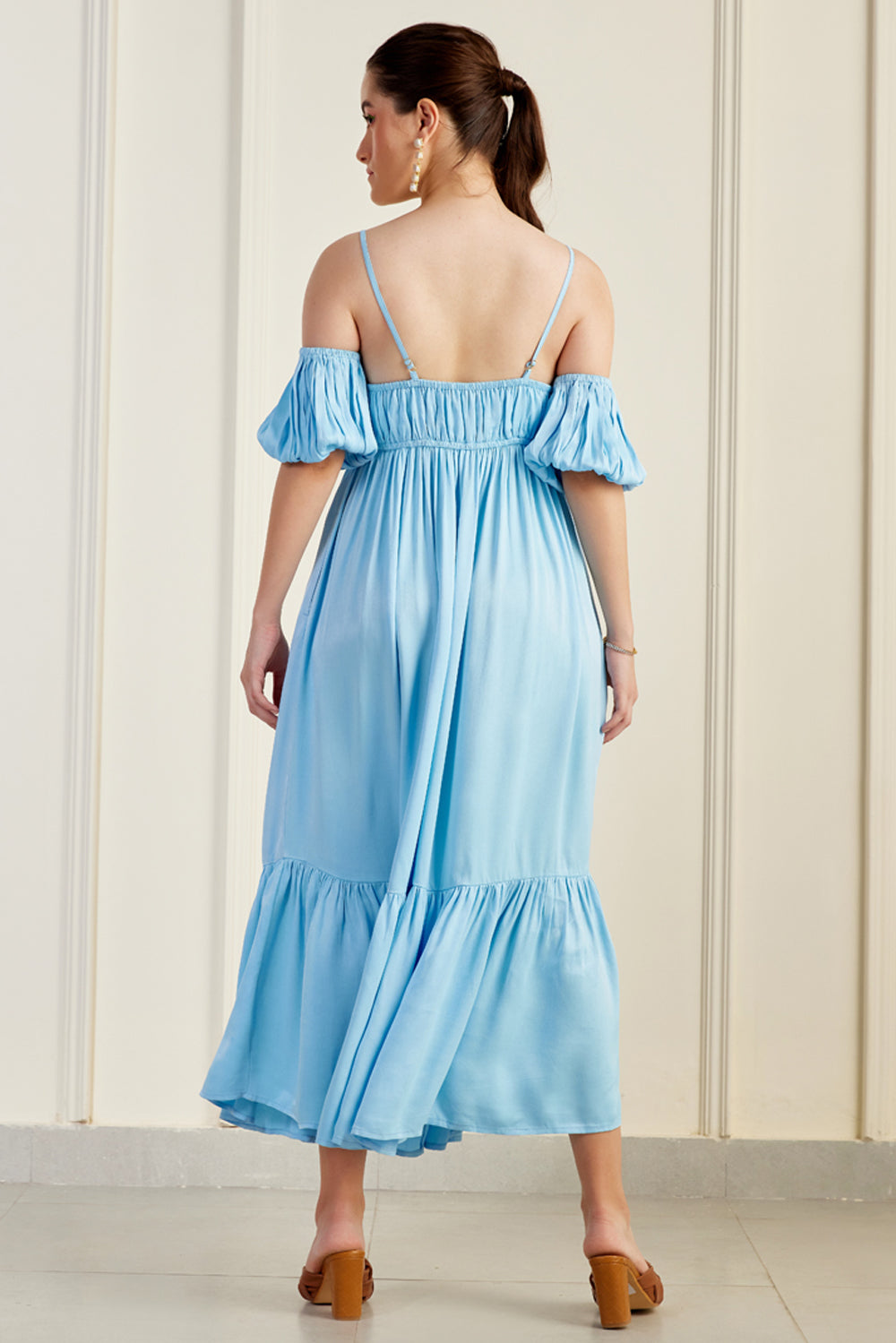 Airy Blue Cami Tiered Silk Dress