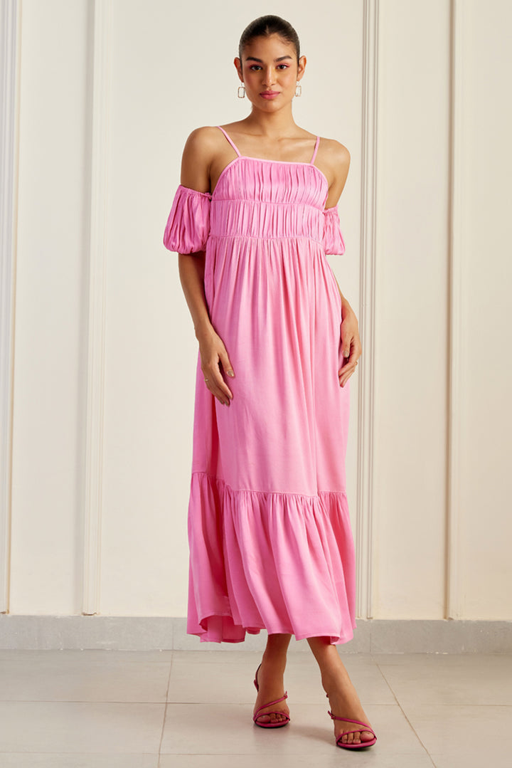 Cosmo Pink Cami Tiered Silk Dress