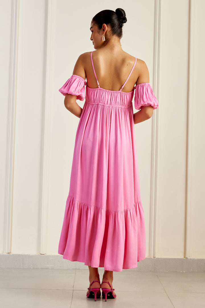 Cosmo Pink Cami Tiered Silk Dress