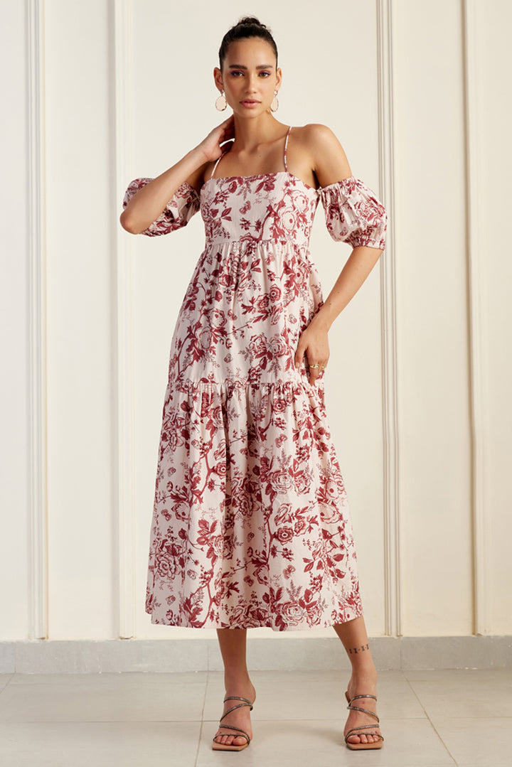 Rose Tiered Dress With Detachable Sleeves