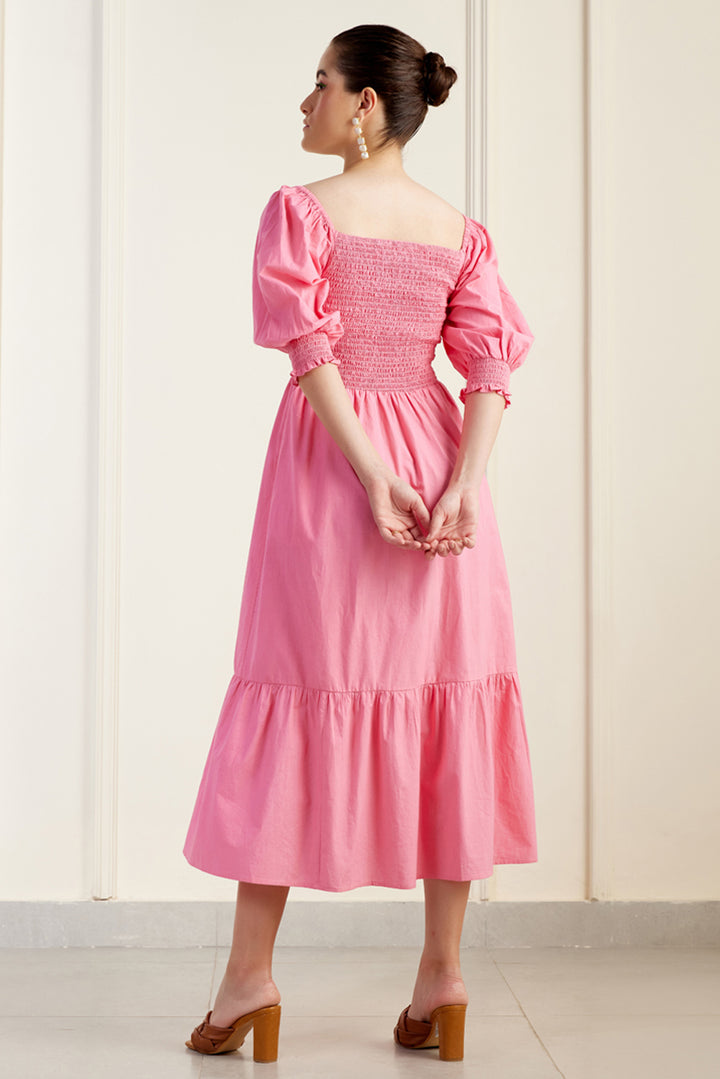 Provence Pink On/Off Shoulder Shirred Dress