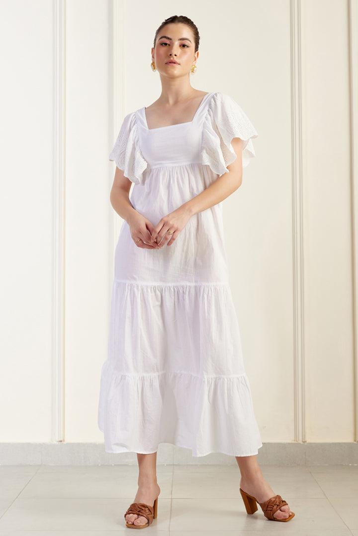 Provence White On/Off Shoulder Shirred Dress