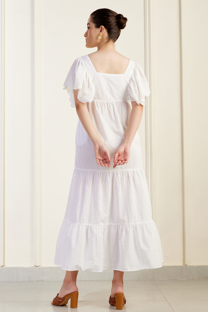 Provence White On/Off Shoulder Shirred Dress