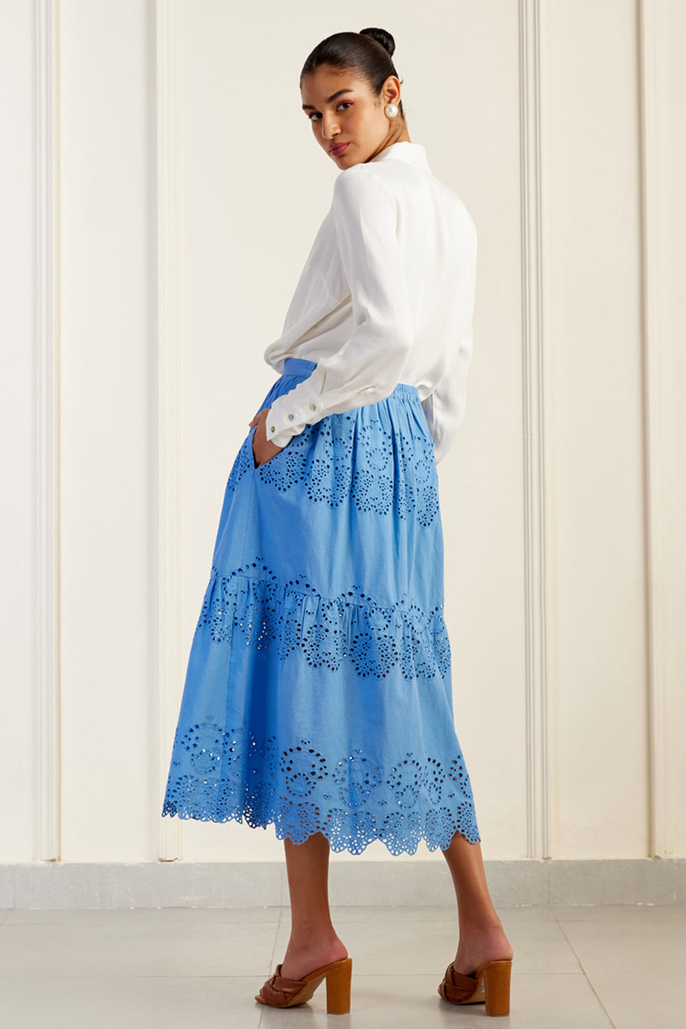 Ascot Bleu Embroidered Midi Skirt