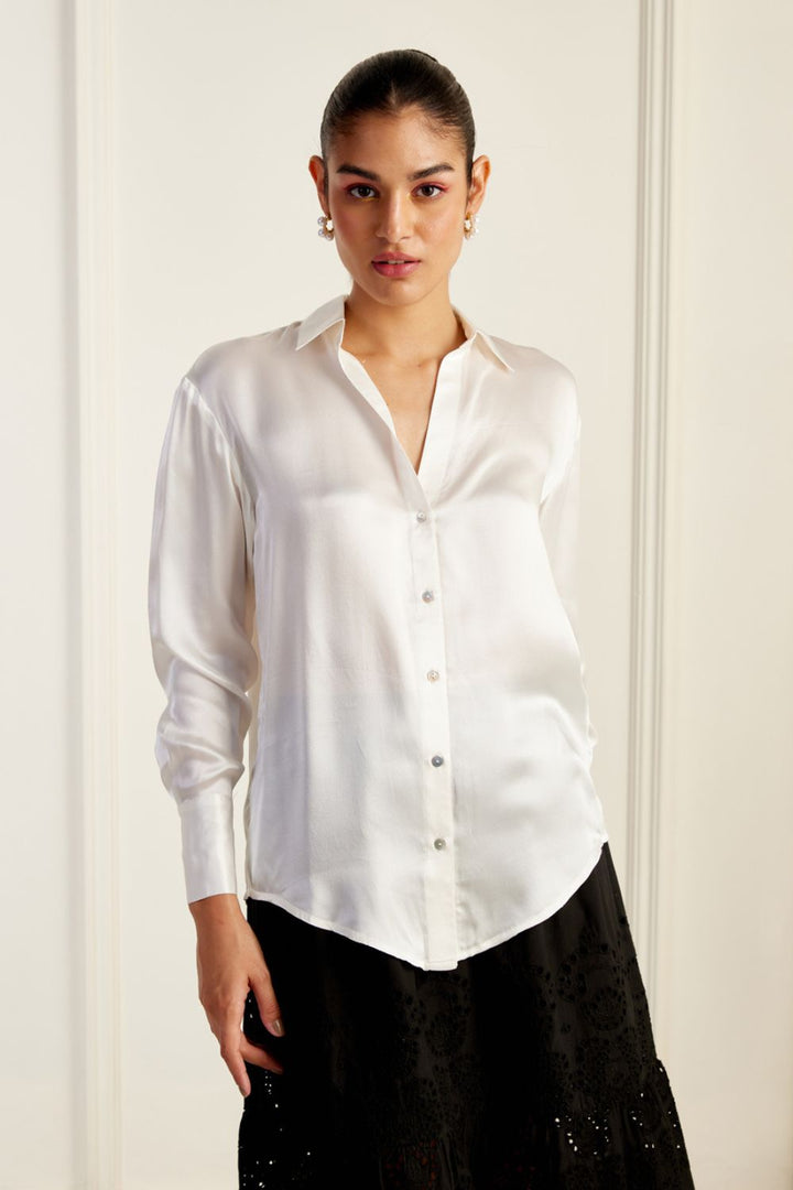 Luxurious White Mulberry Silk Shirt