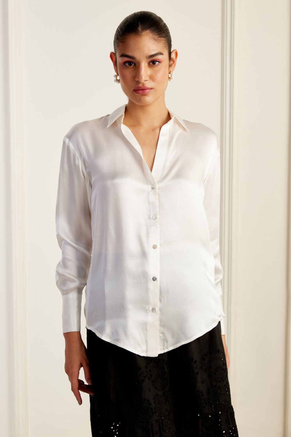 Luxurious White Mulberry Silk Shirt