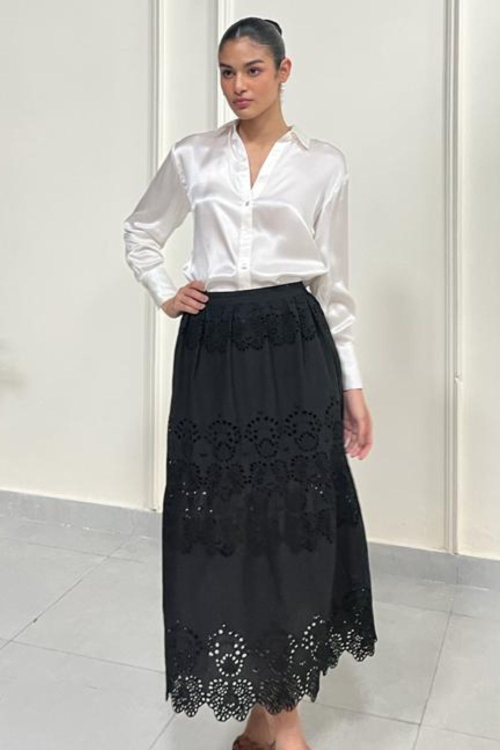 Ascot Black Embroidered Midi Skirt