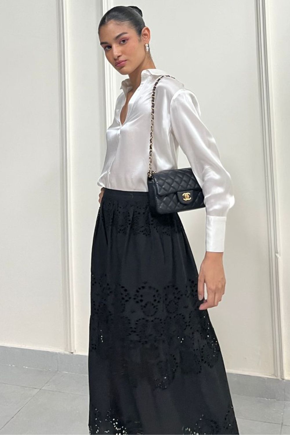 Ascot Black Embroidered Midi Skirt