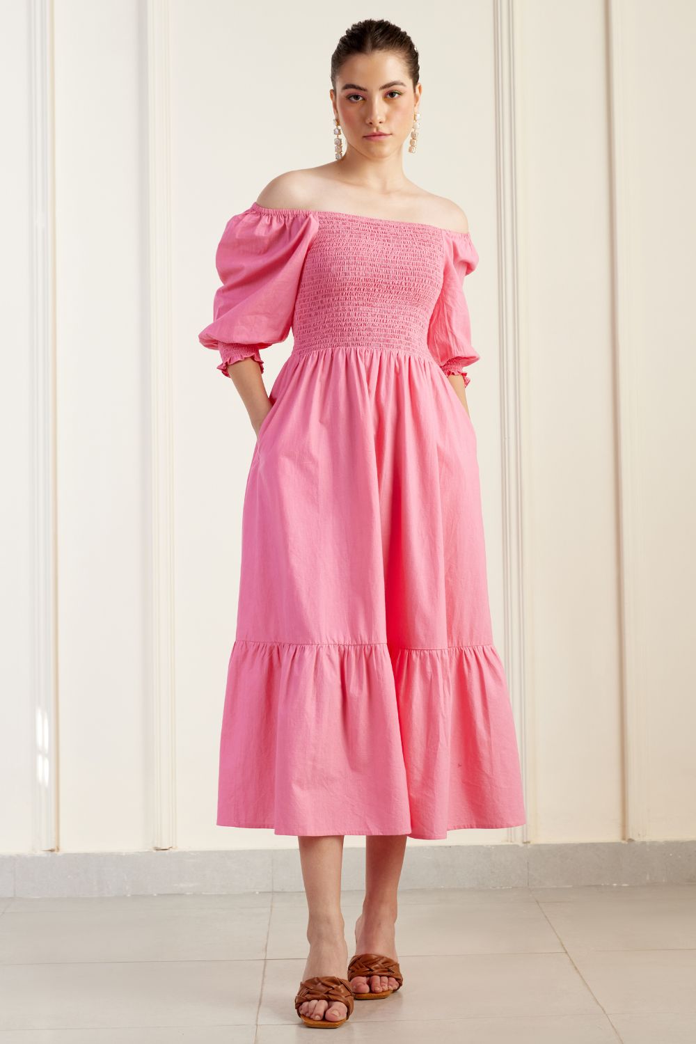 Provence Pink On/Off Shoulder Shirred Dress – SILKROSE