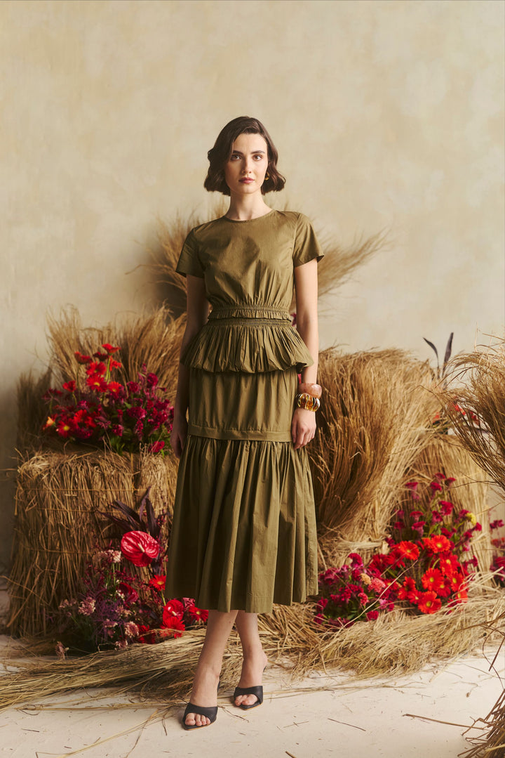 Tiered Shirred Midi Co-ord Skirt Set