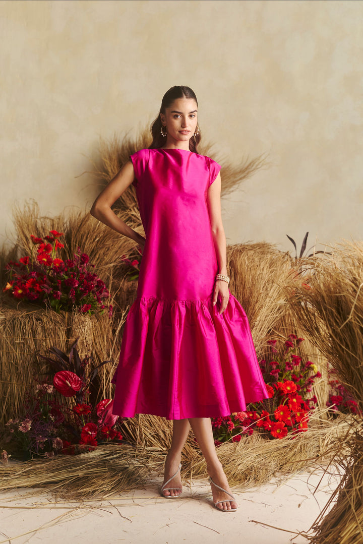 Audrey Bloom Fuchsia Dress with Cap Sleeves