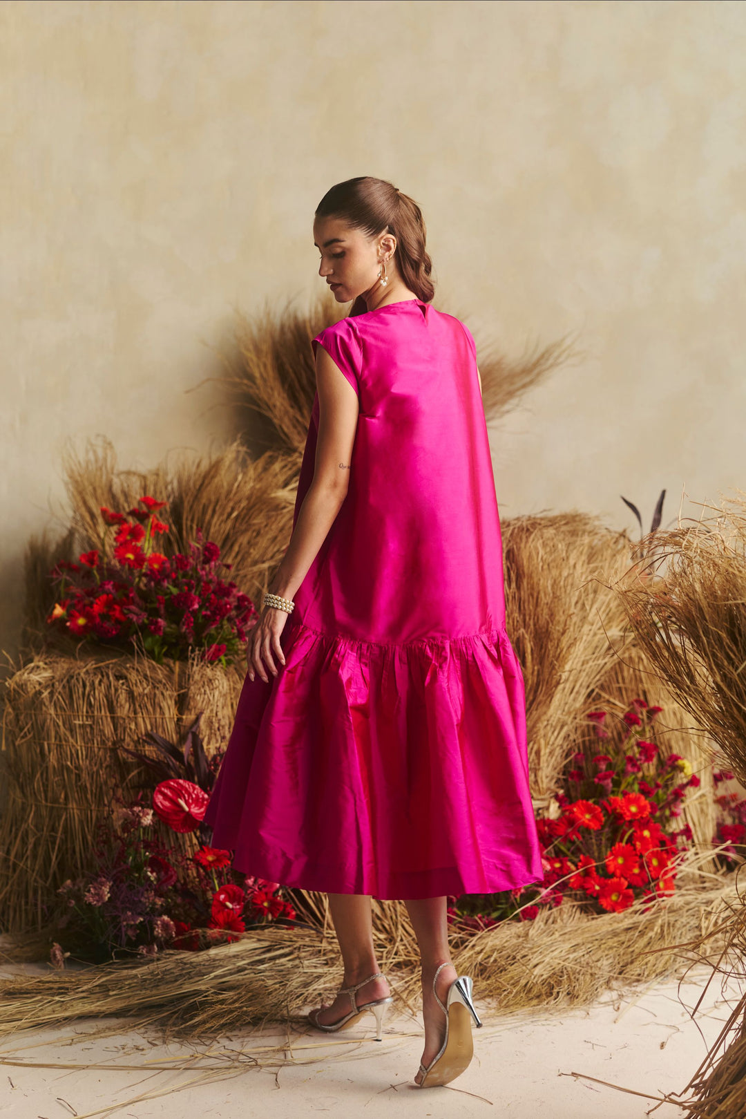 Audrey Bloom Fuchsia Dress with Cap Sleeves