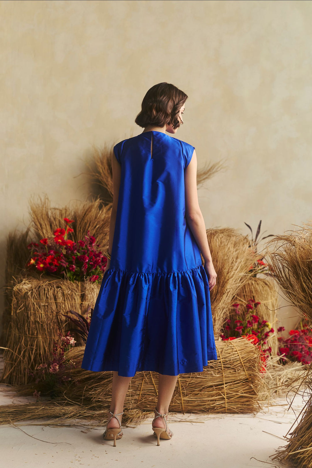 Audrey Bloom Blue Dress with Cap Sleeves