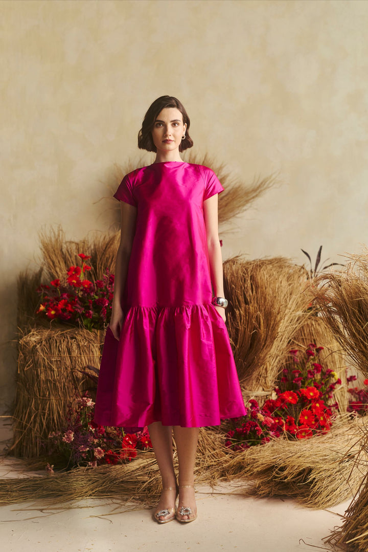 Audrey Bloom Fuchsia Dress with Cap Sleeves