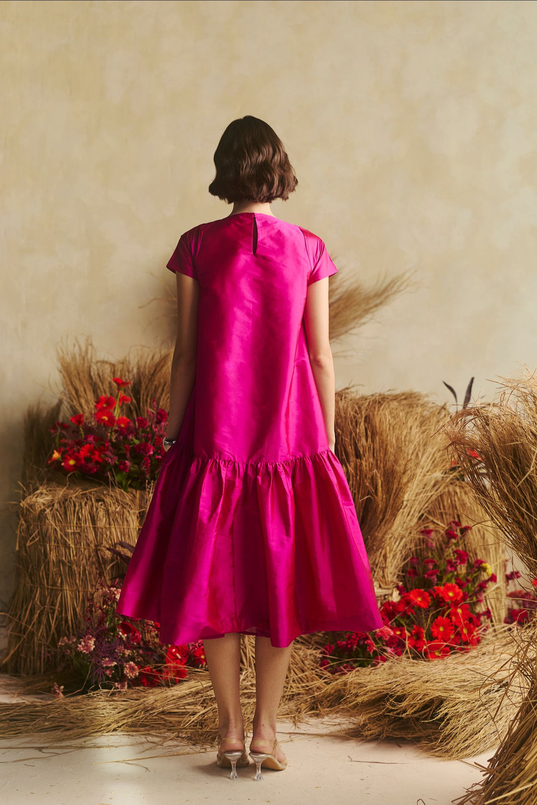 Audrey Bloom Fuchsia Dress with Cap Sleeves