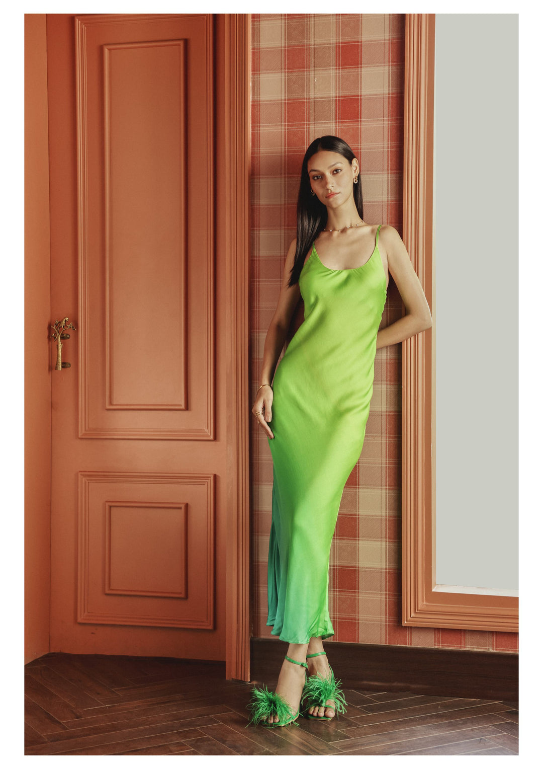 ombre satin slip dress One-Shoulder Ombre Satin Slip Dress