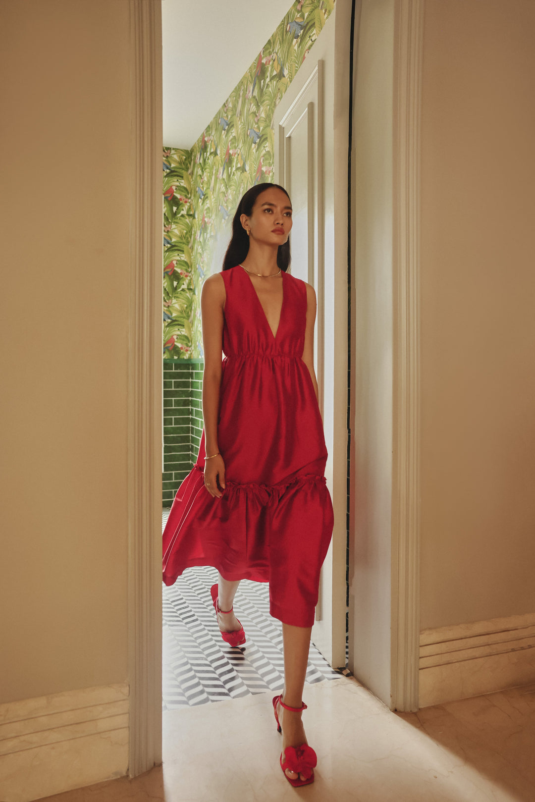 crimson cocktail dress Kira Ribbed Knit Sleeveless Midi Dress in crimson