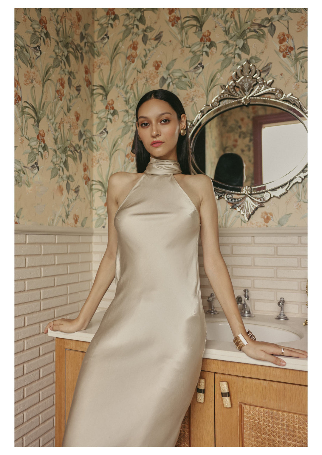 Ivory Halter-neck Scarf Mulberry Silk Dress SILKROSE Ivory Halter-neck Scarf Mulberry Silk Dress SILKROSE