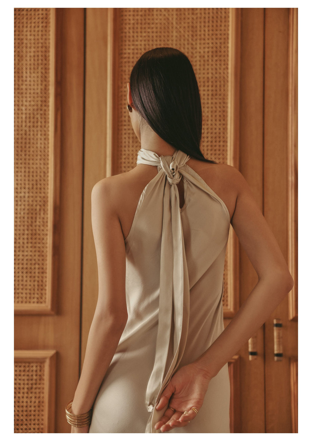 Ivory Halter-neck Scarf Mulberry Silk Dress SILKROSE Ivory Halter-neck Scarf Mulberry Silk Dress SILKROSE