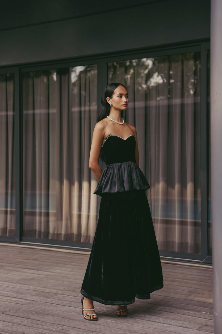 Midnight Pearl Peplum Gown