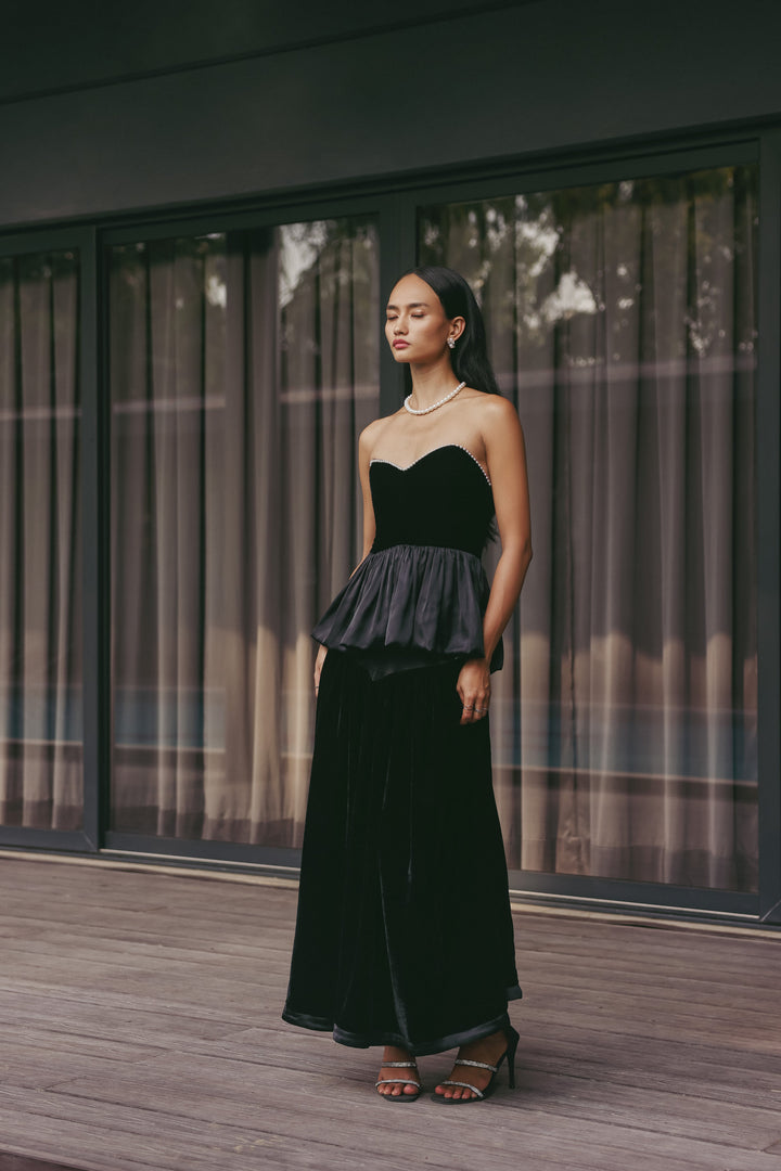 Midnight Pearl Peplum Gown