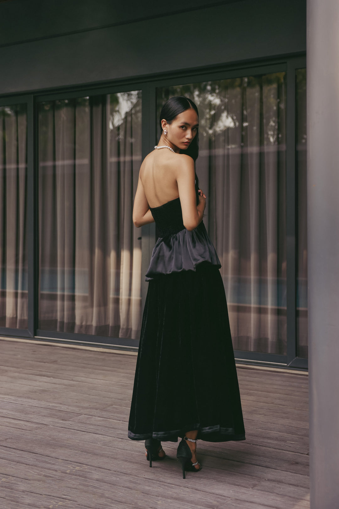 Midnight Pearl Peplum Gown