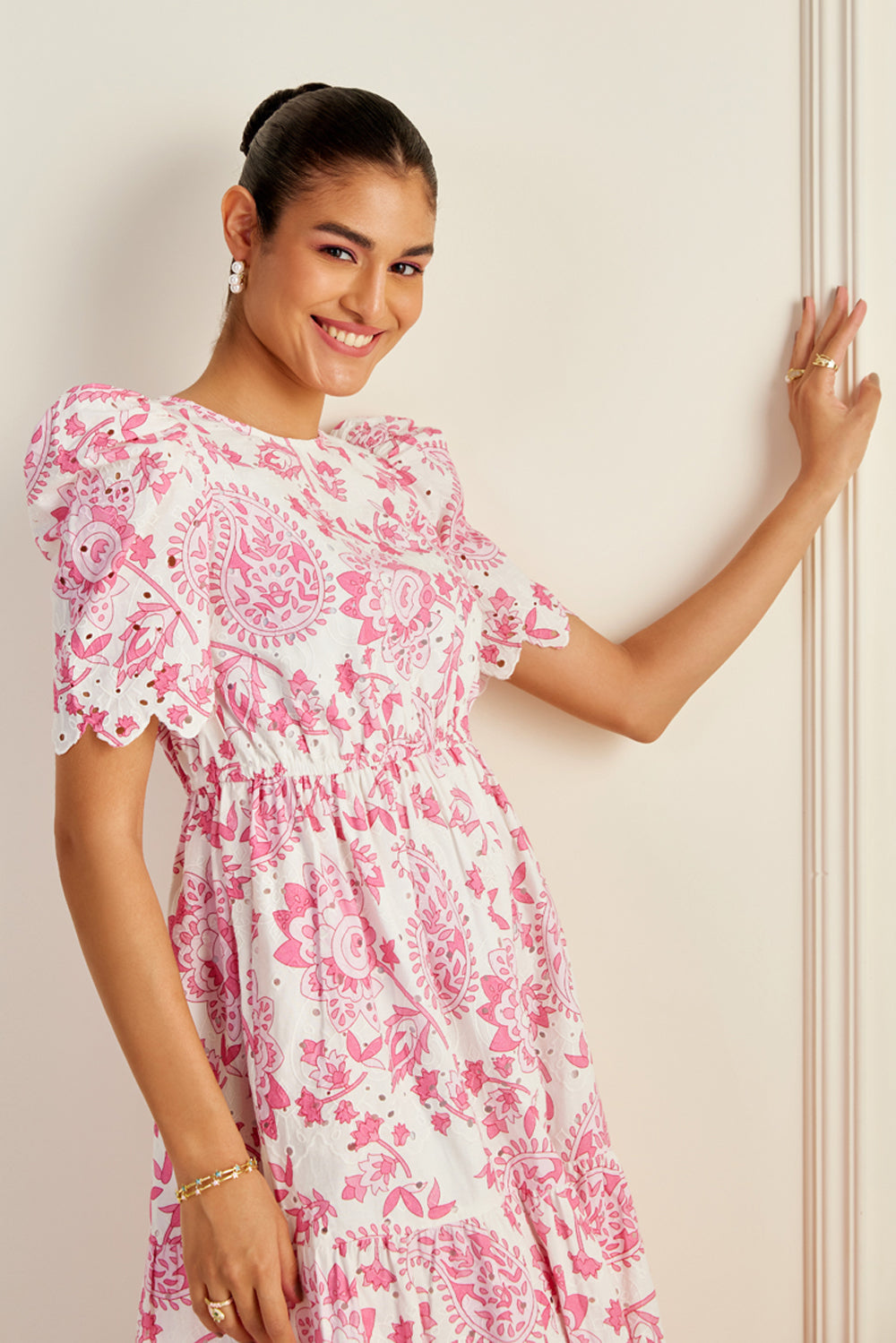 Havana Pink Embroidered Midi Dress