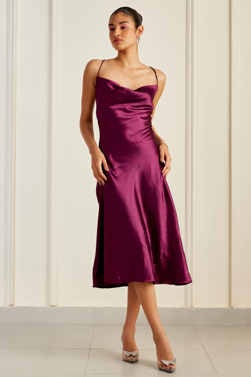 Valentina Wine Cowl Neck Mulberry Silk Dress – SILKROSE