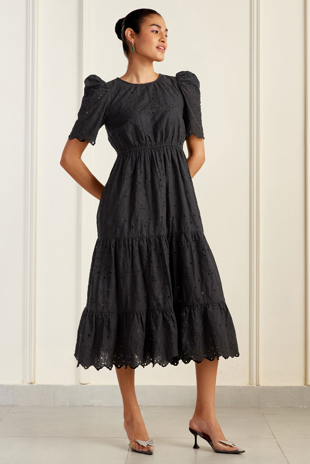 Havana Black Embroidered Midi Dress