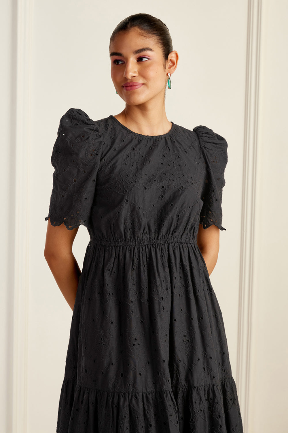 Havana Black Embroidered Midi Dress