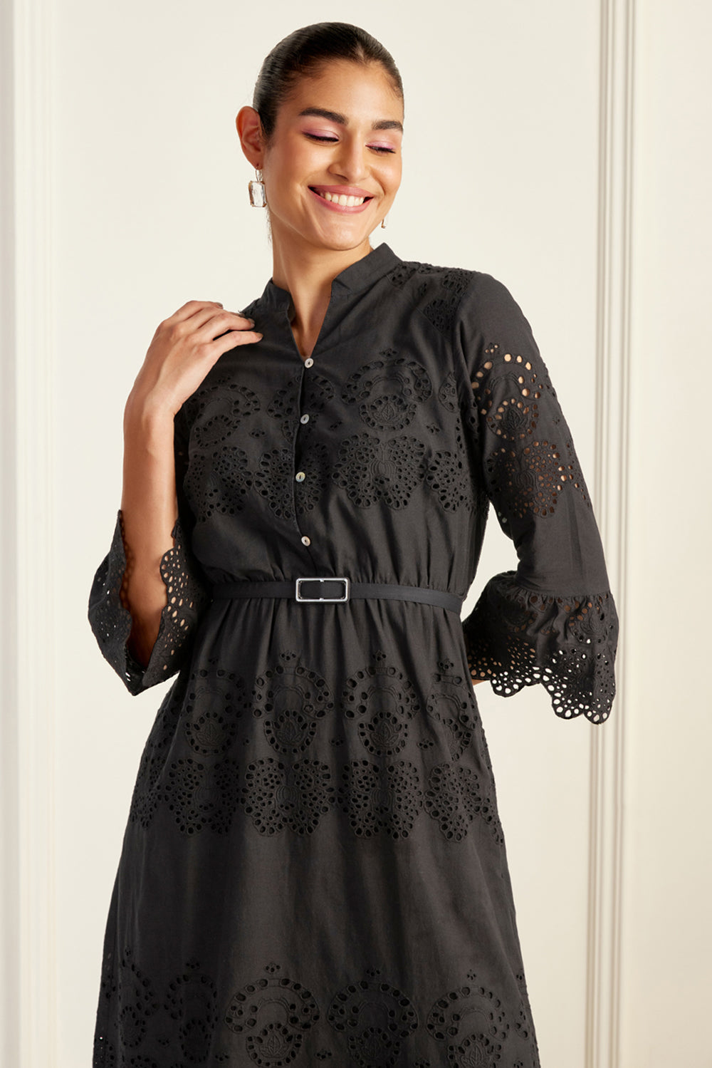 black broderie anglaise midi dress Black Carolyn Broderie Dress | WHISTLES