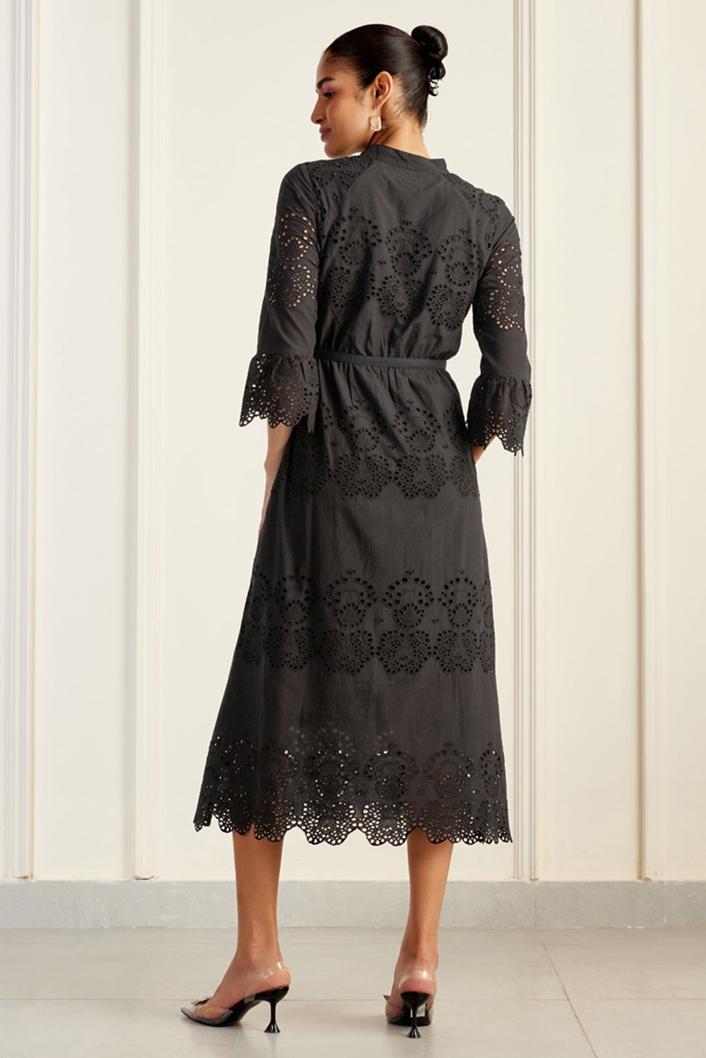 Ascot Black Broderie Anglaise Midi Dress