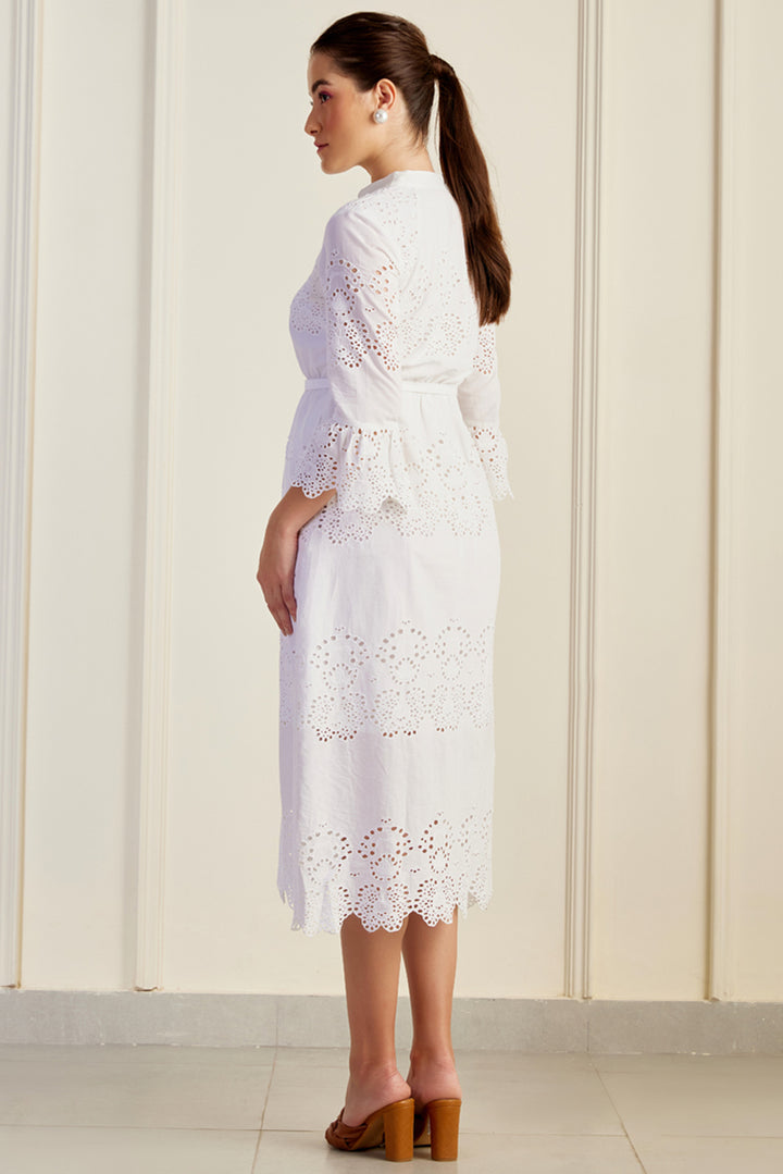 Ascot White Broderie Anglaise Midi Dress