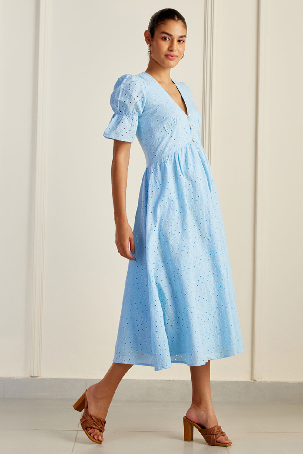 Jaipur Cinched Sleeve Shirt Dress Airy Blue